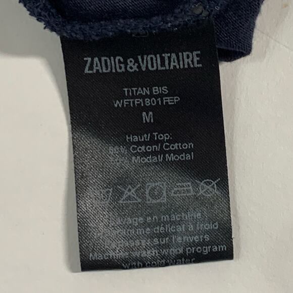 ZADIG & VOLTAIRE M Navy Gold Skull T Shirt Short Sleeve Round Neck Cotton Blend - Picture 6 of 9